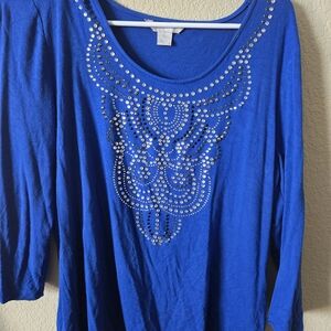 Laura Ashley Royal Blue Embellished Long Sleeve Top